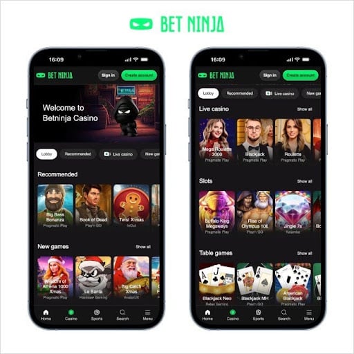 betninja screenshots on mobile with a white background
